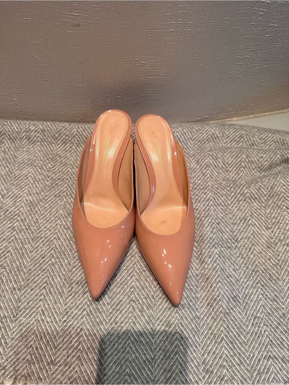 Gianvito Rossi Nude Patent Pointed-Toe Mule Pumps